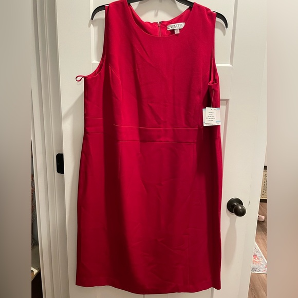 BNWT KASPER Lined Sleeveless Waistband Knee Length Sheath Stretch Crepe Dress - Picture 2 of 8